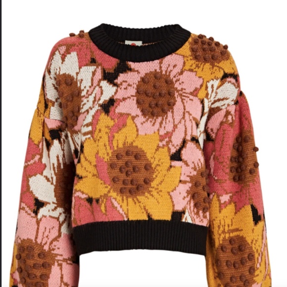 FARM Rio Sweaters - NEW! Farm Rio Sunflower Pom Pom Sweater Size: Medium